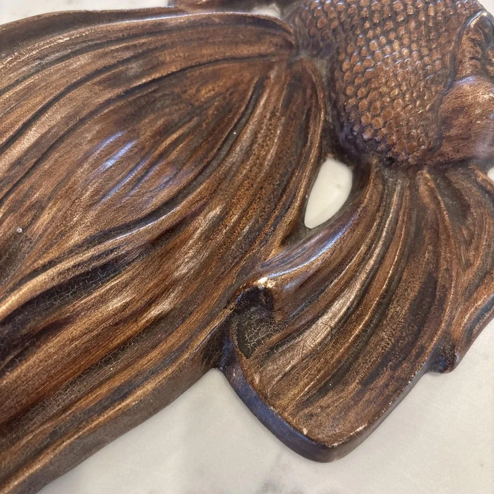 VTG Chalkware Kitschy Mrs. Fish Eyelashes Ceramic 1950S‎ Wall Art MCM Betta Fish